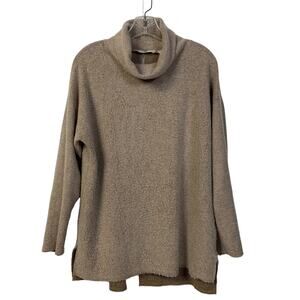 SOFT SURROUNDINGS Size M Cowl Neck Back Zipper Soft Tunic Tan Minimalist Neutral